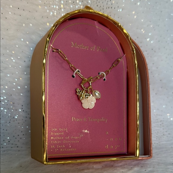 a new day Jewelry - Mother Of Pearl 16” 14k gold dipped necklace New in BOX